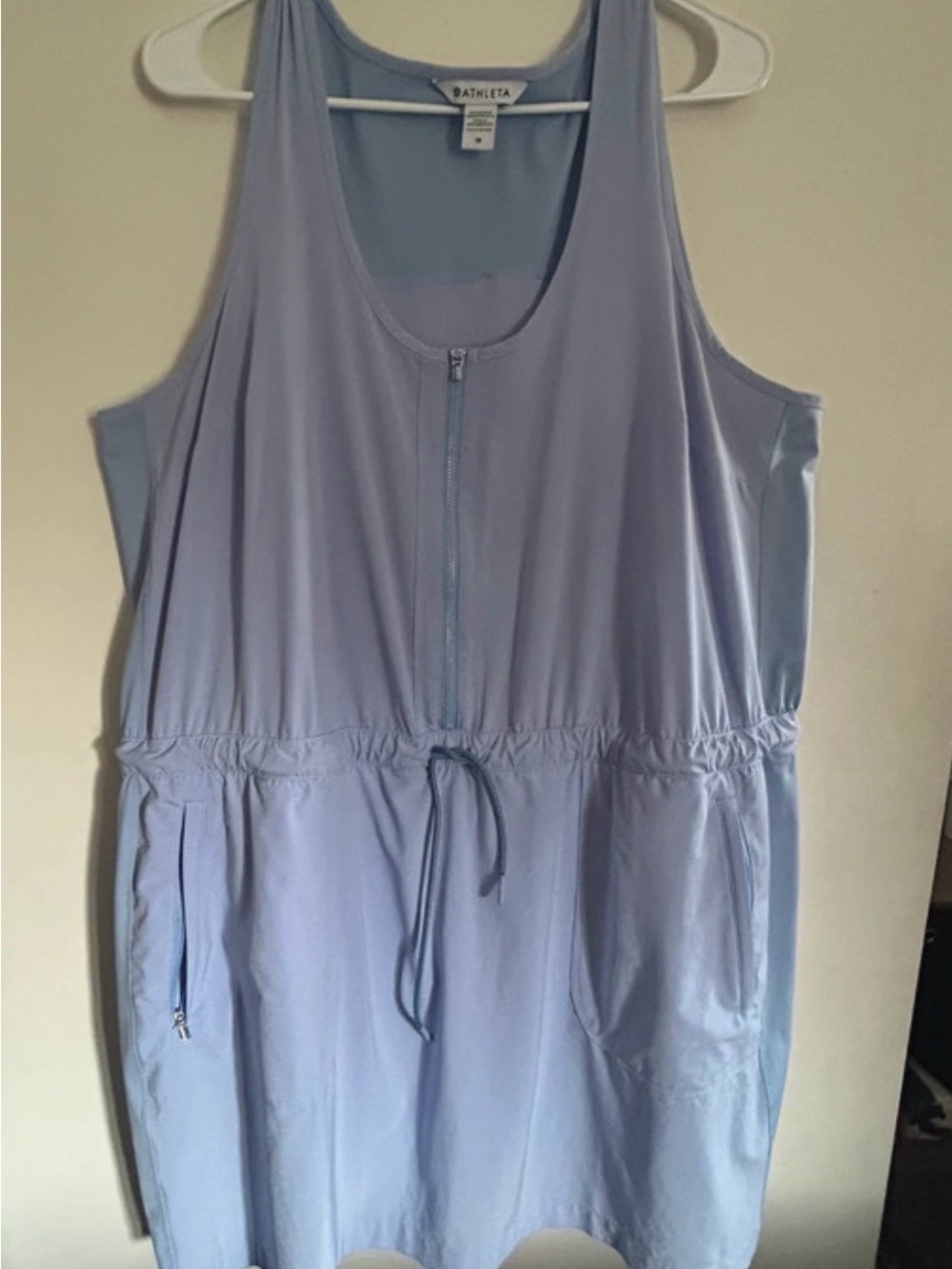 Athleta Lavender Zip-Front Drawstring Midi Romper Dress